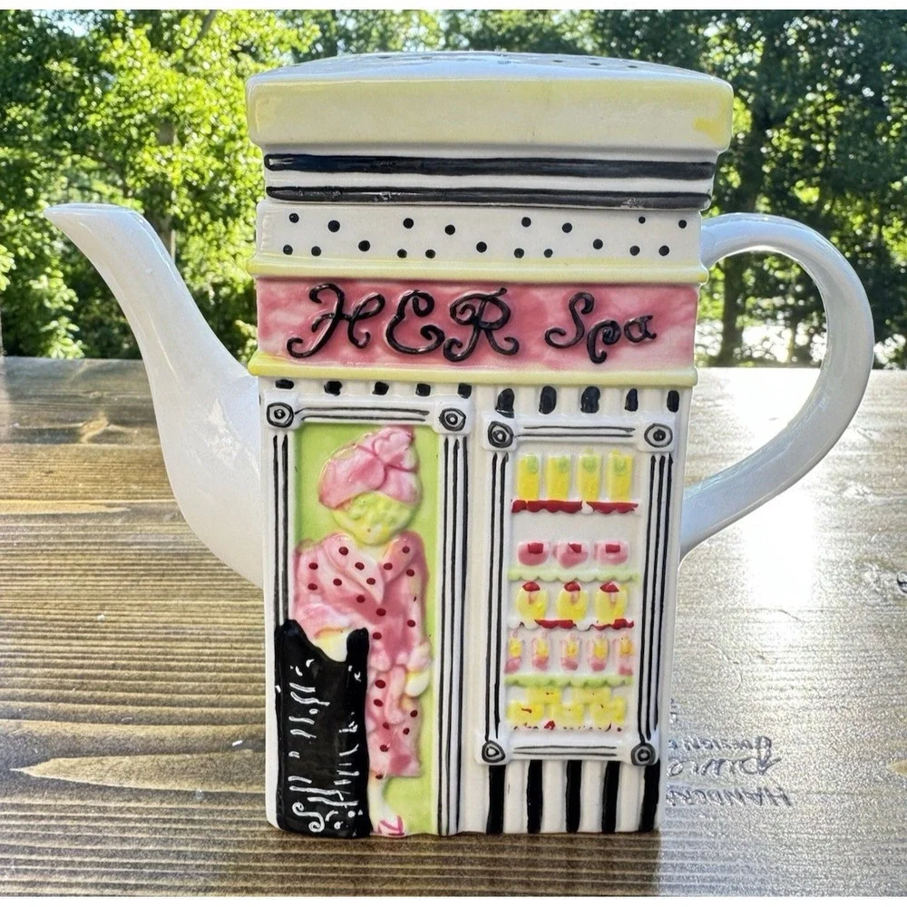 MSRF His Spa Her Spa Ceramic‎ Teapot Salon Barber Shop Storefront w Lid